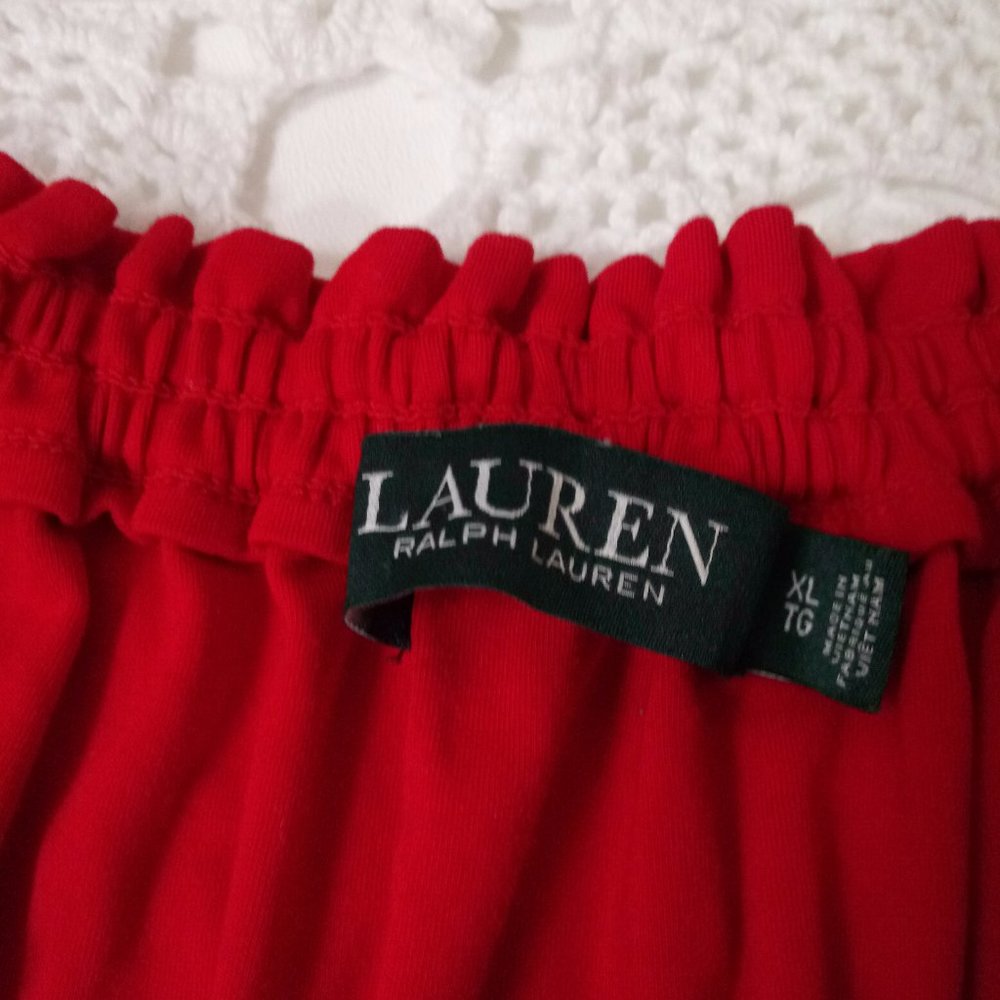 Ralph Lauren Jumpsuit Red Knit Off Shoulder Tie Short Sleeve Wide Leg XL Women - Picture 5 of 9
